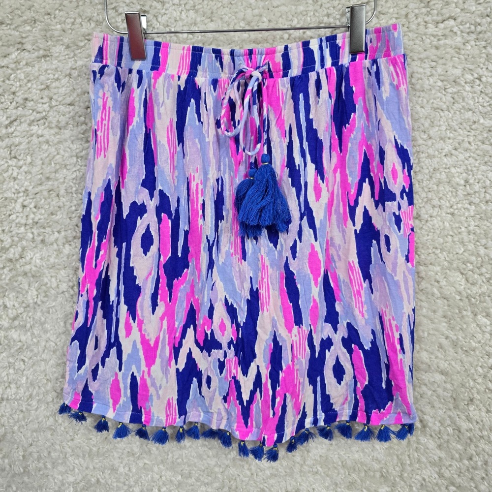Lilly Pulitzer Palma Tube Top Womens Small Blue Pink Tassel Ikat Boho Resort